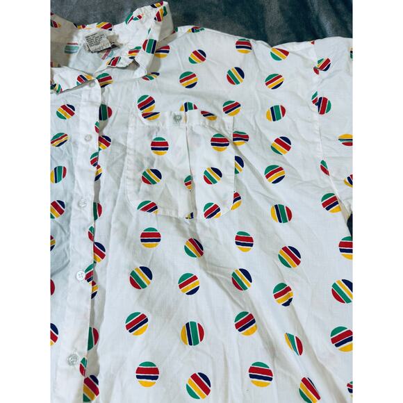 Vintage Faucetti Women Size 26/28 Short Sleeve Button Up Blouse White Colorful - Picture 5 of 8